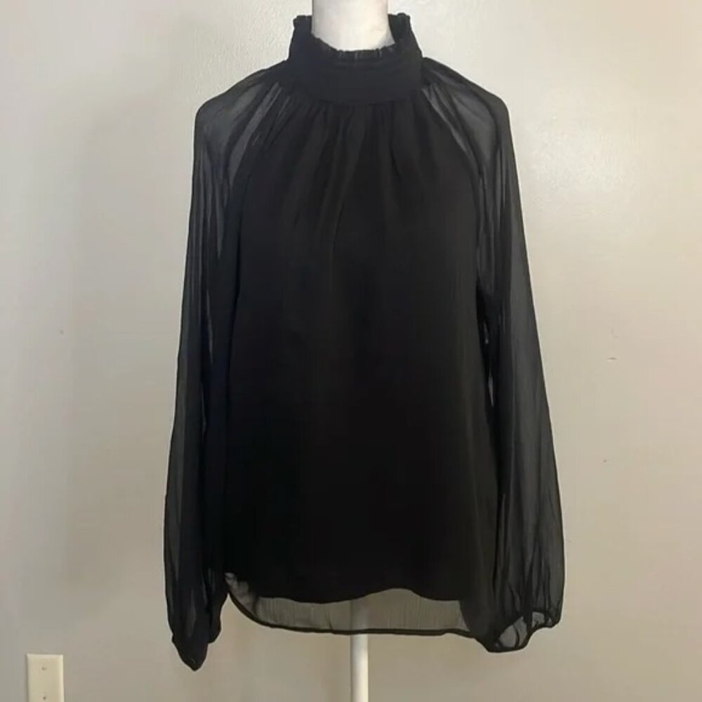 Joie Sheer Smocked Blouse Black Size M NWOT